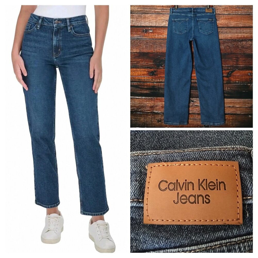 Calvin Klein Jeans 8 High Rise Ankle Straight Crop Blue Denim Stretch